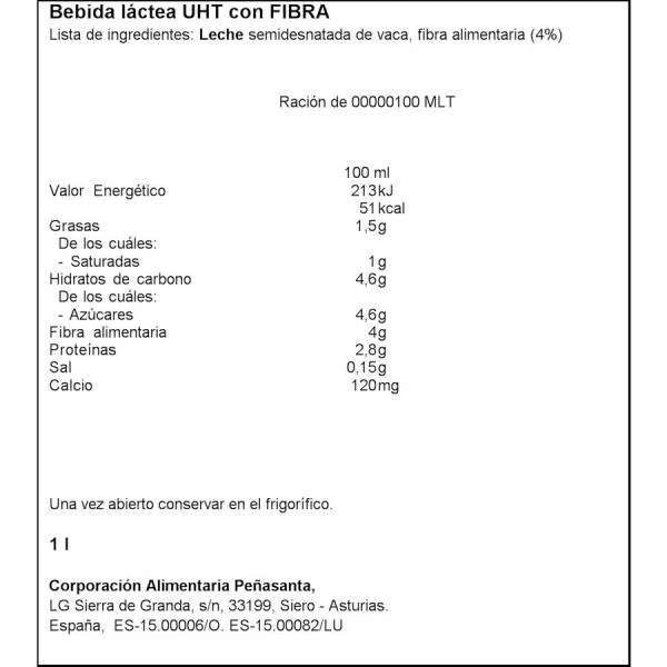 Leche Semidesnatada Con Fibra ASTURIANA 1l. - Imagen 2