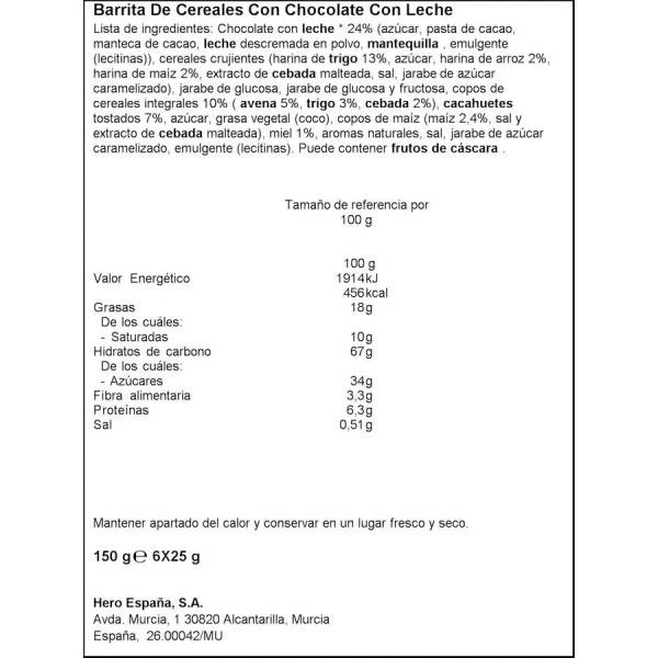 Barritas Cereales Y Chocolate Con Leche 6ud CORNY 150g. - Imagen 2