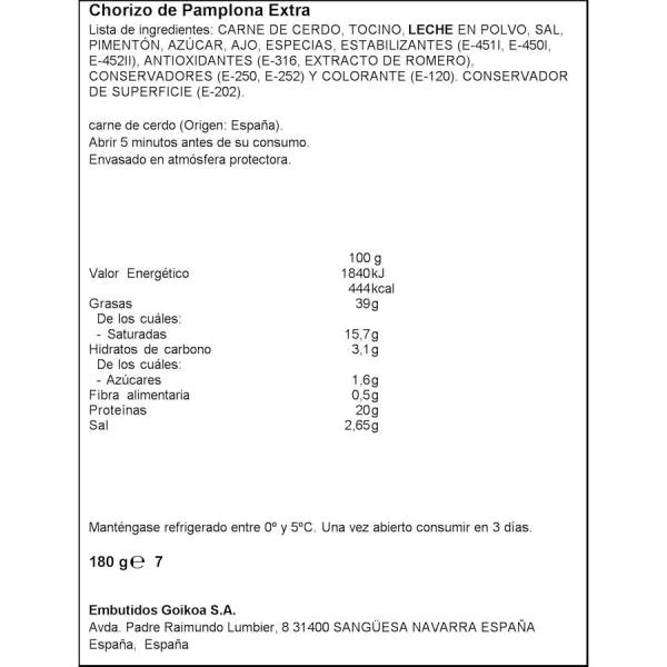 Chorizo Pamplona Loncheado Spar 180g. - Imagen 2