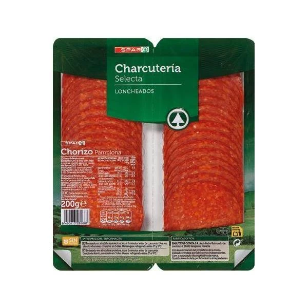 Chorizo Pamplona Loncheado Spar 180g.