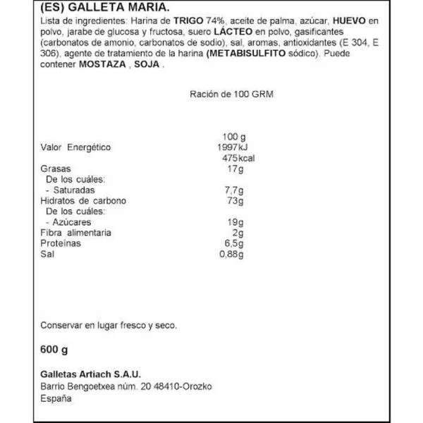Galletas Marbú Dorada ARTIACH 600g. - Imagen 3