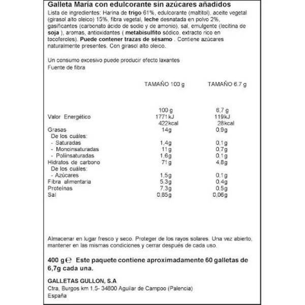 Galletas Zero Maria Dorada GULLÓN 400g. - Imagen 2