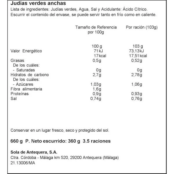 Judías Verdes Anchas Cortadas ALSUR 660g. - Imagen 2