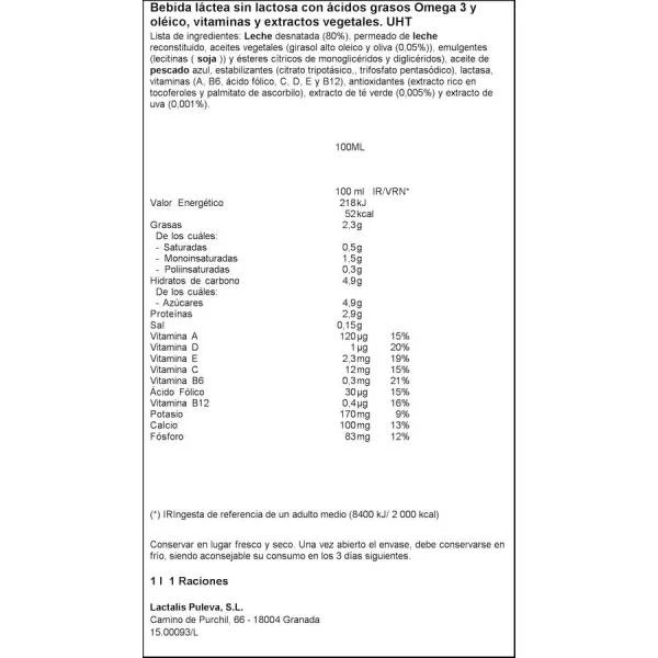 Leche Desnatada Omega 3 Sin Lactosa PULEVA 1l. - Imagen 2