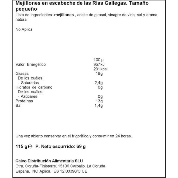 Mejillones En Escabeche 13/18 CALVO 115g. - Imagen 2
