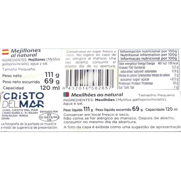 Mejillones España Al Natural Cristo Del Mar 111g. - Imagen 2