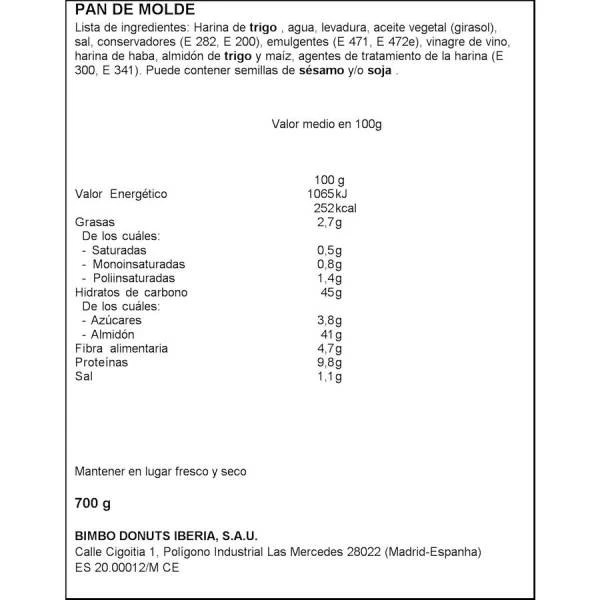 Pan De Molde Familiar BIMBO 700 G - Imagen 2