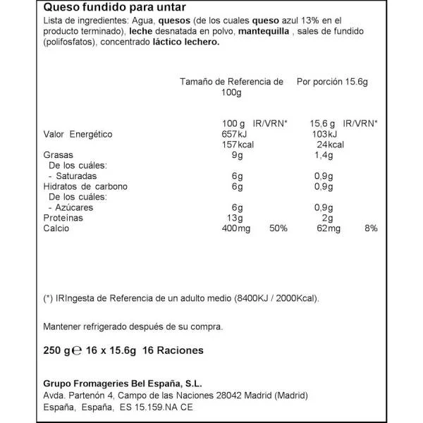 Queso Fundido Light Con Queso Azul En Porciones LA VACA QUE RIE 16 Uds. 250g. - Imagen 2