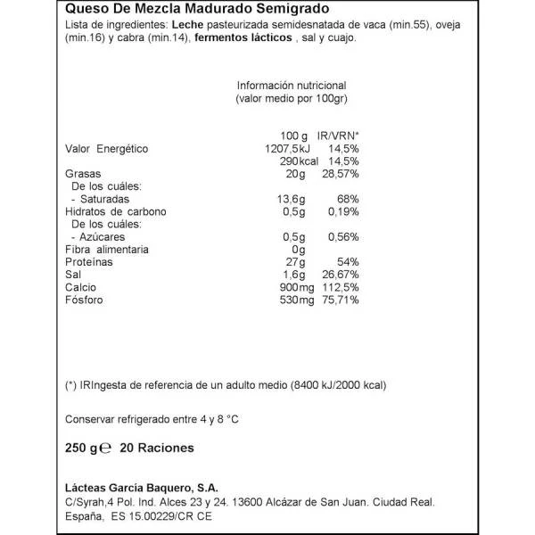 Queso Semicurado Light Ya Cortado GARCIA BAQUERO 250g. - Imagen 2