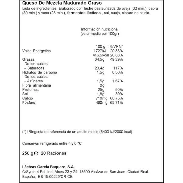Queso Semicurado Ya Cortado GARCIA BAQUERO 250g. - Imagen 2
