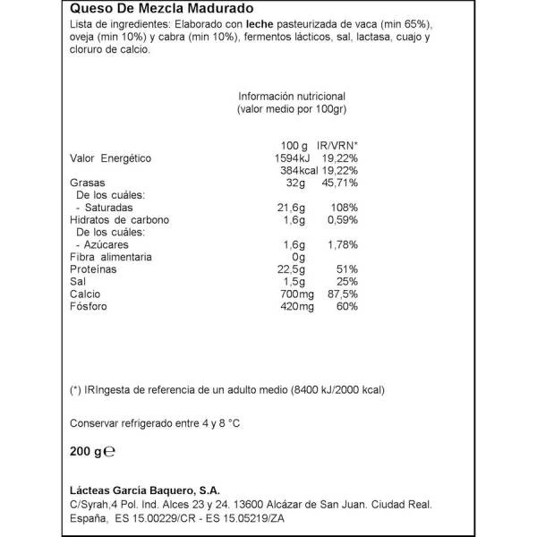Queso Sin Lactosa Ya Cortado GARCIA BAQUERO 200g. - Imagen 2
